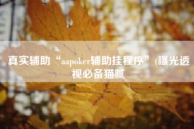真实辅助“aapoker辅助挂程序”(曝光透视必备猫腻